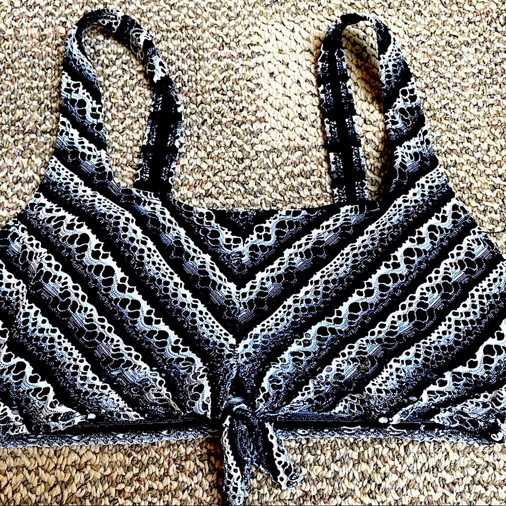 Black and White Tie Bikini Top